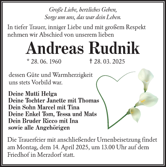 Traueranzeige von Andreas Rudnik von Lausitzer Rundschau