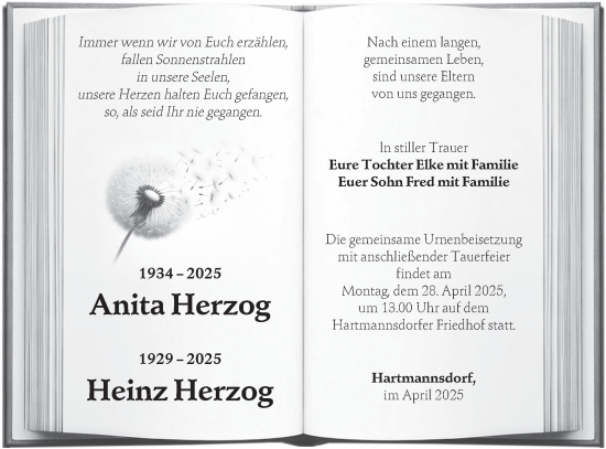 Traueranzeige von Anita Herzog von Lausitzer Rundschau