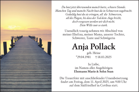 Traueranzeige von Anja Pollack von Lausitzer Rundschau