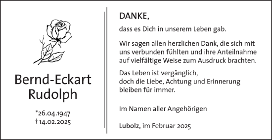Traueranzeige von Bernd-Eckart Rudolph von Lausitzer Rundschau