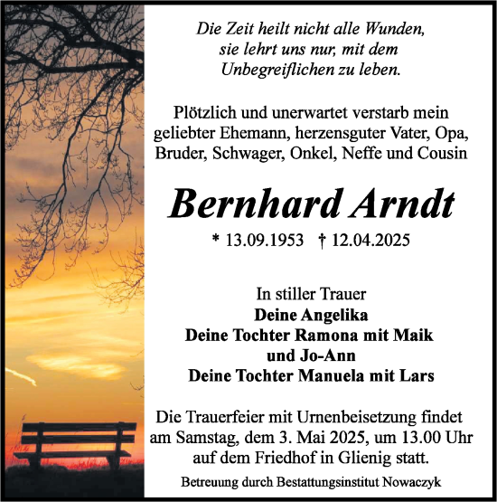 Traueranzeige von Bernhard Arndt von Lausitzer Rundschau