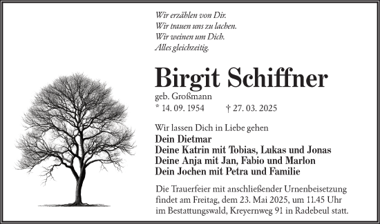 Traueranzeige von Birgit Schiffner von Lausitzer Rundschau
