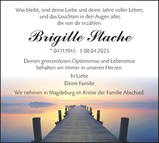 Traueranzeige von Brigitte Stache von Lausitzer Rundschau
