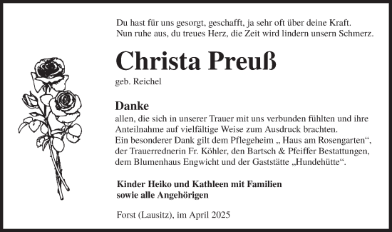 Traueranzeige von Christa Preuß von Lausitzer Rundschau
