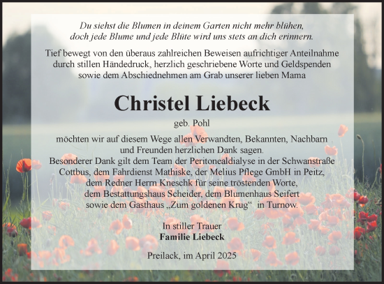 Traueranzeige von Christel Liebeck von Lausitzer Rundschau