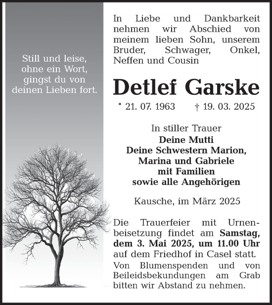 Traueranzeige von Detlef Garske von Lausitzer Rundschau
