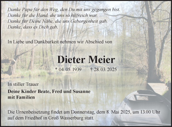 Traueranzeige von Dieter Meier von Lausitzer Rundschau