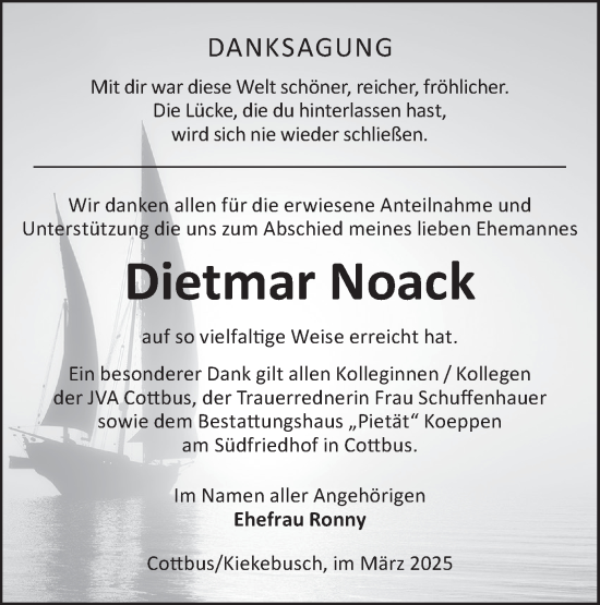 Traueranzeige von Dietmar Noack von Lausitzer Rundschau