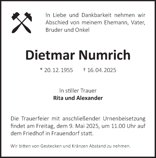 Traueranzeige von Dietmar Numrich von Lausitzer Rundschau
