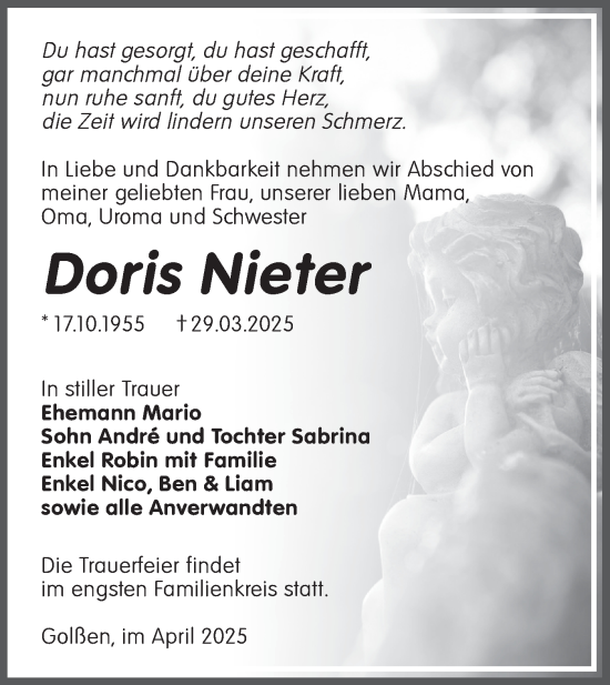 Traueranzeige von Doris Nieter von Lausitzer Rundschau