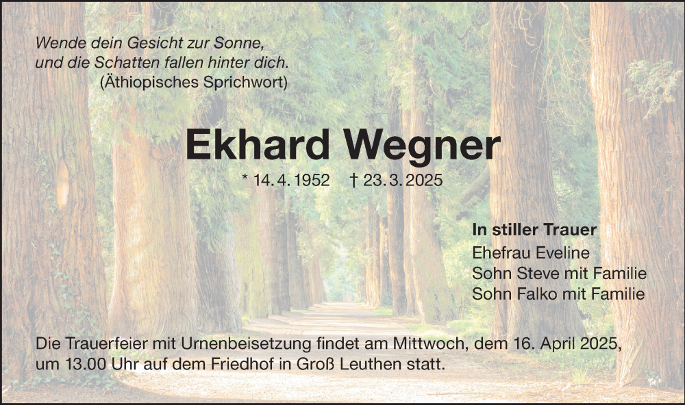  Traueranzeige für Ekhard Wegner vom 05.04.2025 aus Lausitzer Rundschau