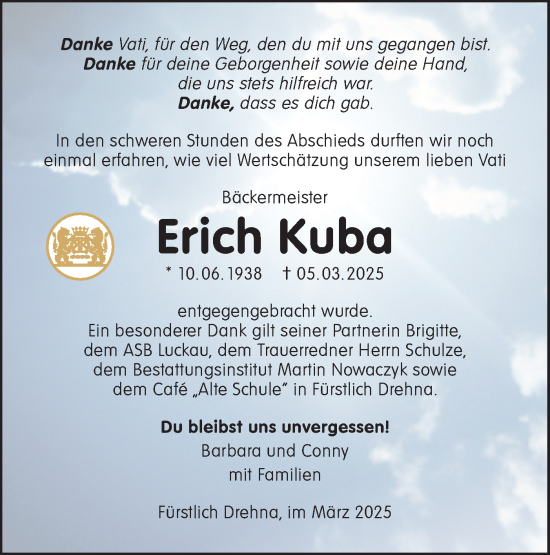 Traueranzeige von Erich Kuba von Lausitzer Rundschau