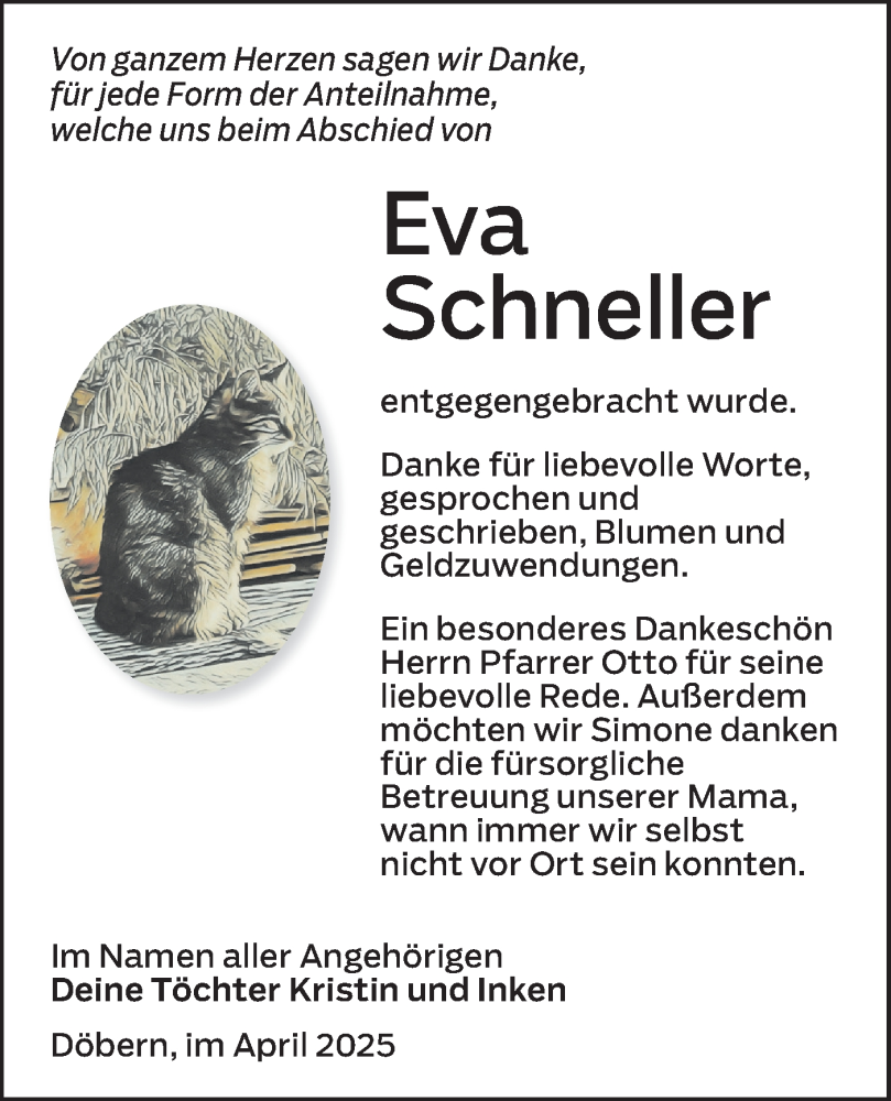  Traueranzeige für Eva Schneller vom 12.04.2025 aus Lausitzer Rundschau