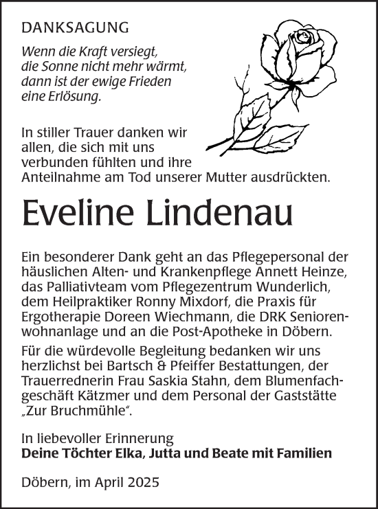 Traueranzeige von Eveline Lindenau von Lausitzer Rundschau