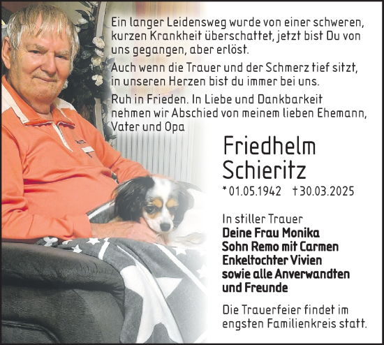 Traueranzeige von Friedhelm Schieritz von Lausitzer Rundschau