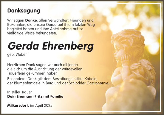 Traueranzeige von Gerda Ehrenberg von Lausitzer Rundschau