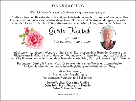 Traueranzeige von Gerda Keckel von Lausitzer Rundschau