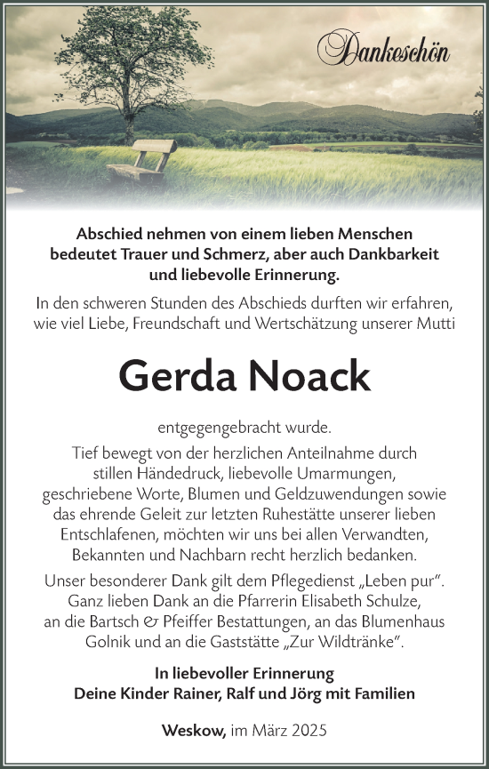 Traueranzeige von Gerda Noack von Lausitzer Rundschau