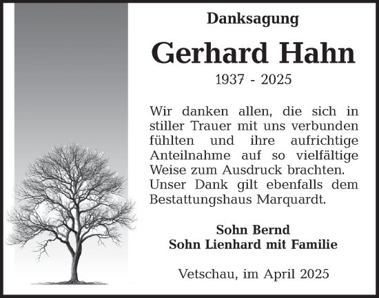 Traueranzeige von Gerhard Hahn von Lausitzer Rundschau