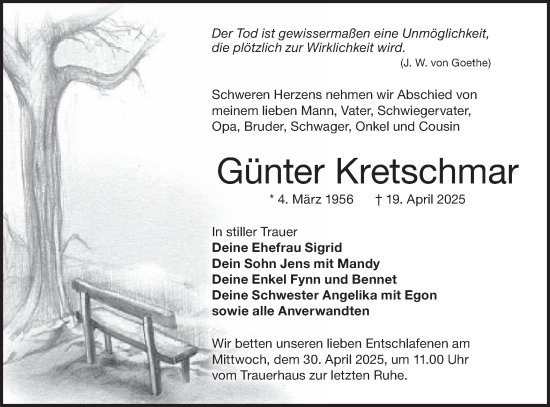 Traueranzeige von Günter Kretschmar von Lausitzer Rundschau