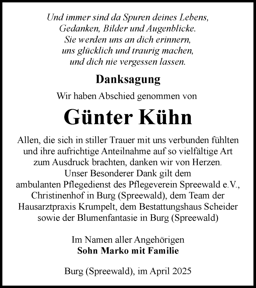  Traueranzeige für Günter Kühn vom 26.04.2025 aus Lausitzer Rundschau