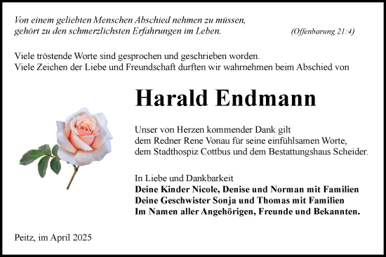 Traueranzeige von Harald Endmann von Lausitzer Rundschau