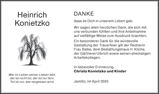 Traueranzeige von Heinrich Konietzko von Lausitzer Rundschau