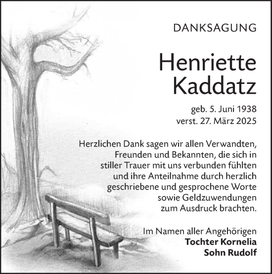 Traueranzeige von Henriette Kaddatz von Lausitzer Rundschau