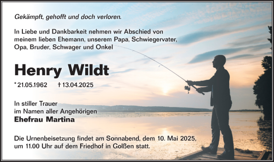 Traueranzeige von Henry Wildt von Lausitzer Rundschau