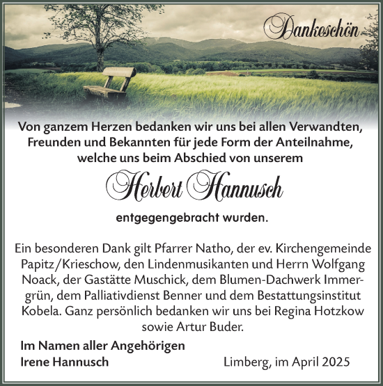 Traueranzeige von Herbert Hannusch von Lausitzer Rundschau