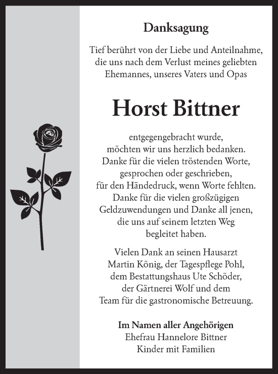 Traueranzeige von Horst Bittner von Lausitzer Rundschau