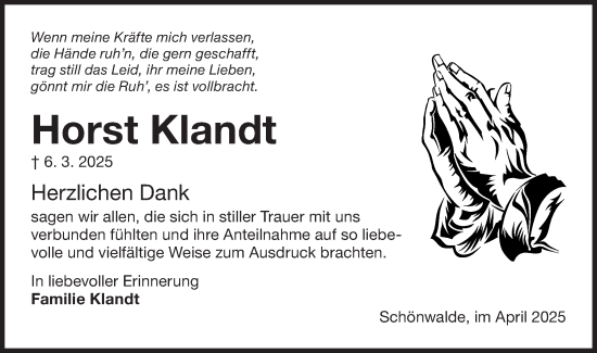 Traueranzeige von Horst Klandt von Lausitzer Rundschau