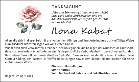 Traueranzeige von Ilona Kabat von Lausitzer Rundschau