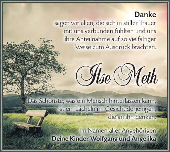 Traueranzeige von Ilse Meth von Lausitzer Rundschau