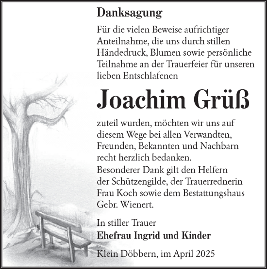 Traueranzeige von Joachim Grüß von Lausitzer Rundschau
