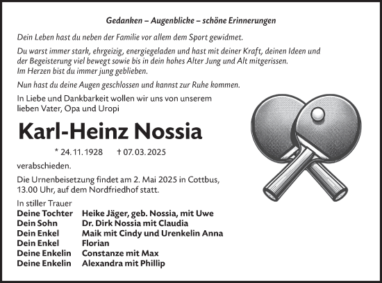 Traueranzeige von Karl-Heinz Nossia von Lausitzer Rundschau