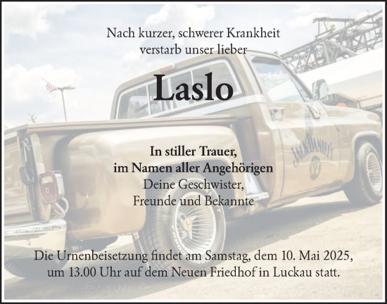 Traueranzeige von Laslo  von Lausitzer Rundschau