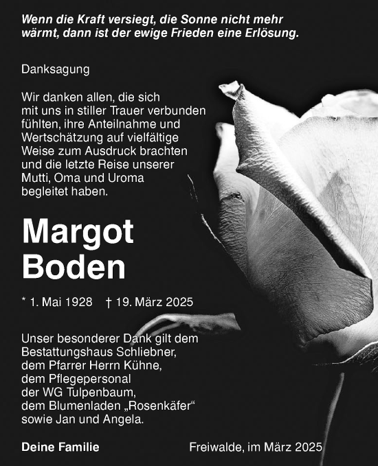 Traueranzeige von Margot Boden von Lausitzer Rundschau