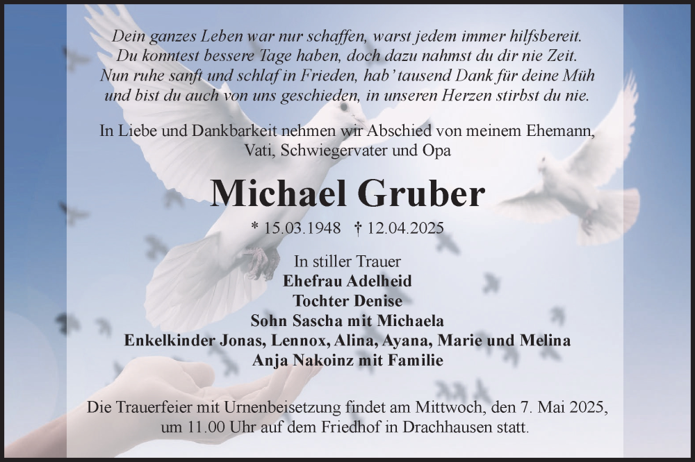  Traueranzeige für Michael Gruber vom 26.04.2025 aus Lausitzer Rundschau
