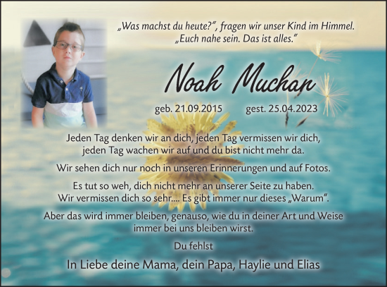 Traueranzeige von Noah Muchan von Lausitzer Rundschau