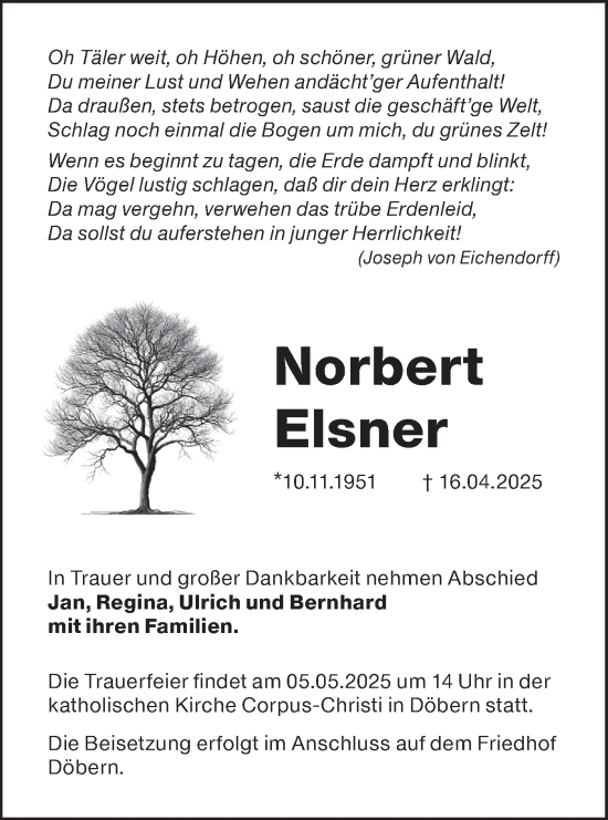 Traueranzeige von Norbert Elsner von Lausitzer Rundschau