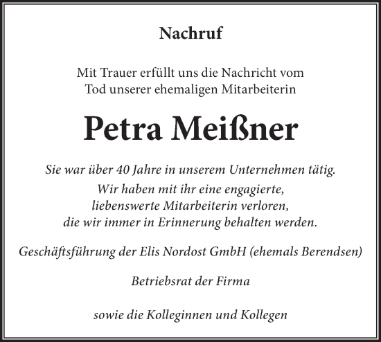 Traueranzeige von Petra Meißner von Lausitzer Rundschau
