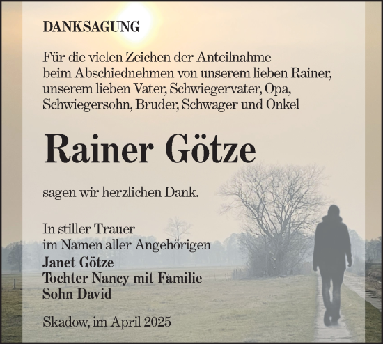 Traueranzeige von Rainer Götze von Lausitzer Rundschau