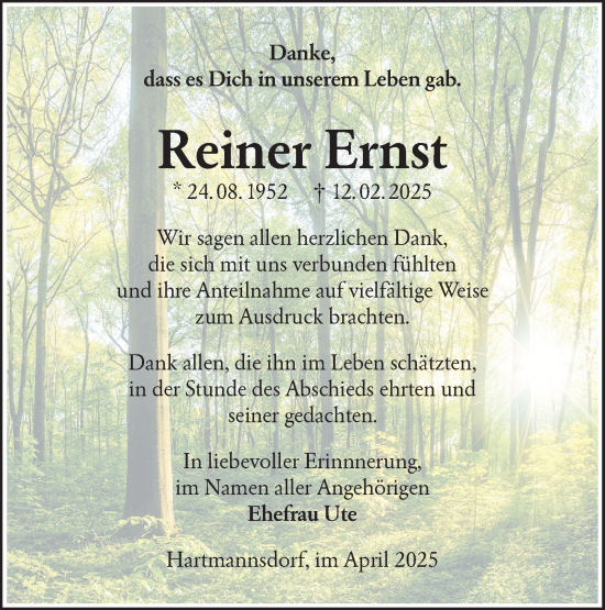 Traueranzeige von Reiner Ernst von Lausitzer Rundschau