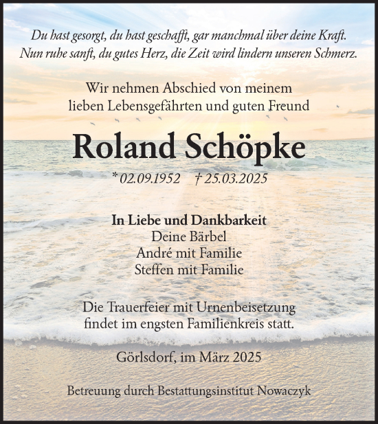 Traueranzeige von Roland Schöpke von Lausitzer Rundschau