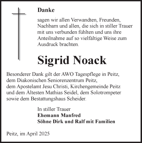 Traueranzeige von Sigrid Noack von Lausitzer Rundschau