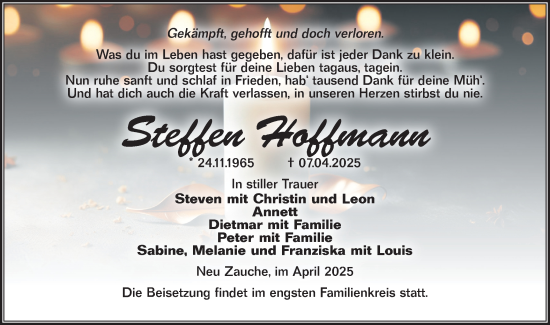 Traueranzeige von Steffen Hoffmann von Lausitzer Rundschau