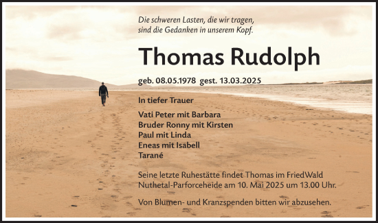 Traueranzeige von Thomas Rudolph von Lausitzer Rundschau