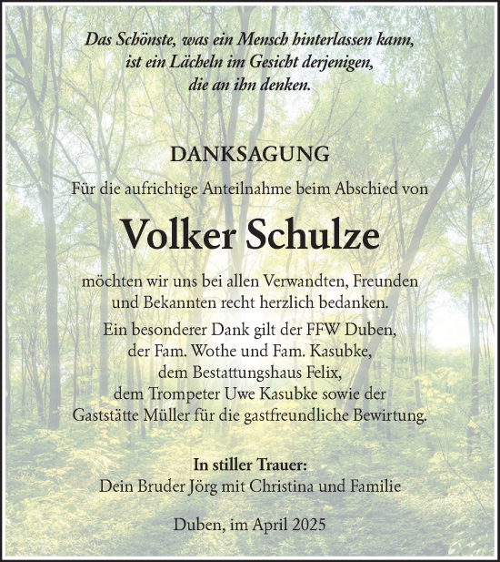 Traueranzeige von Volker Schulze von Lausitzer Rundschau