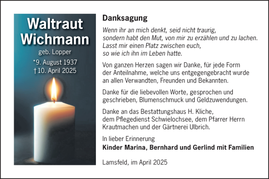 Traueranzeige von Waltraut Lopper von Lausitzer Rundschau